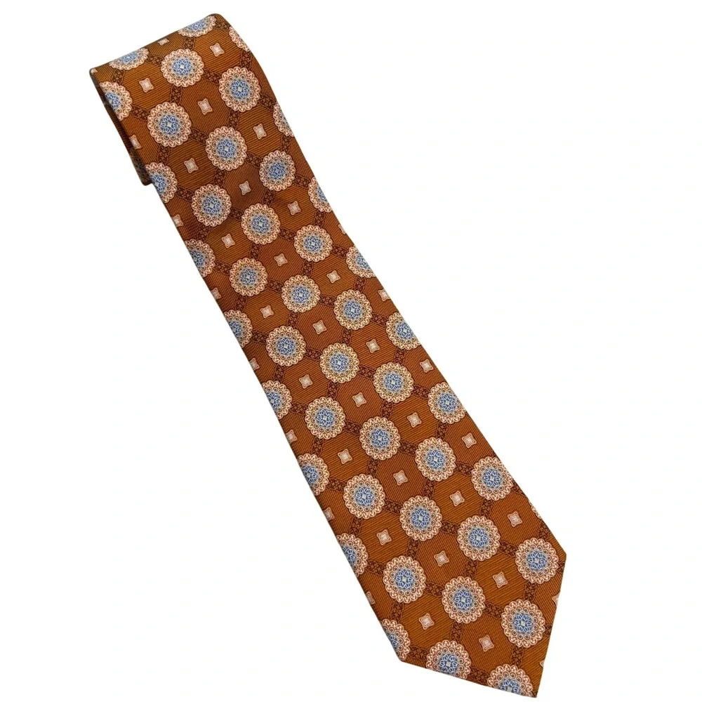 Cape Cod Neckwear Mens Silk‎ Jacquard Geometric Pattern Tie Orange Blue Necktie